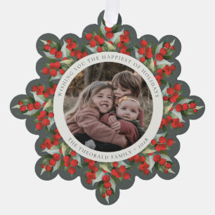 Carte Décorative Papier de fête aux baies rouges verdâtres + verdur