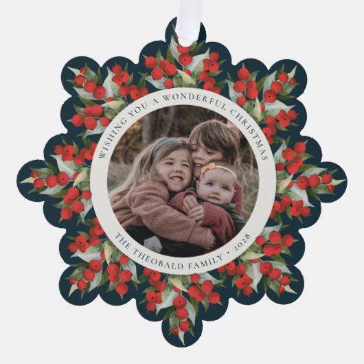 Carte Décorative Papier de Noël avec Baies Rouges et Verdure Vert F (Recto)