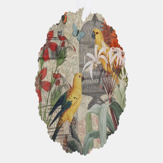 Carte Décorative Parrot Jaune Tropical Antique Fleur (Droite)