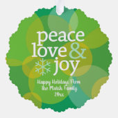 Carte Décorative Peace Love Joy Green Bokeh - Christmas Photo (Verso)