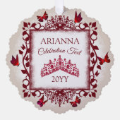 Carte Décorative Personalized Burgundy & Beige Butterflies & Tiara (Recto)