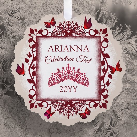 Carte Décorative Personalized Burgundy & Beige Butterflies & Tiara