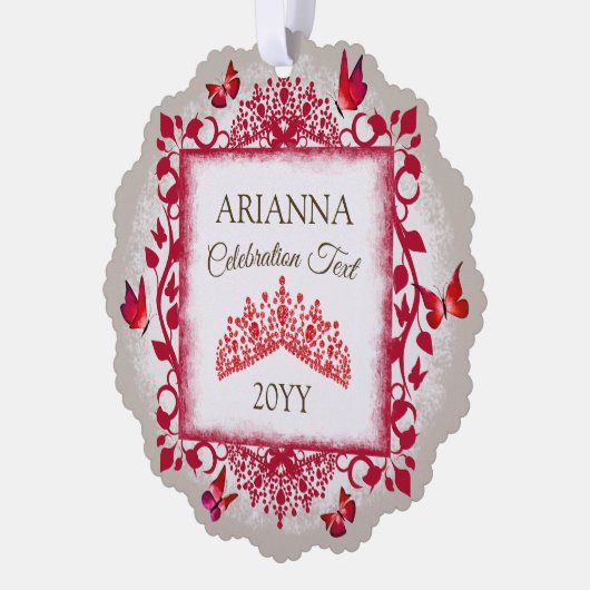 Carte Décorative Personalized Ruby Red Tiara & Butterflies (Gauche)