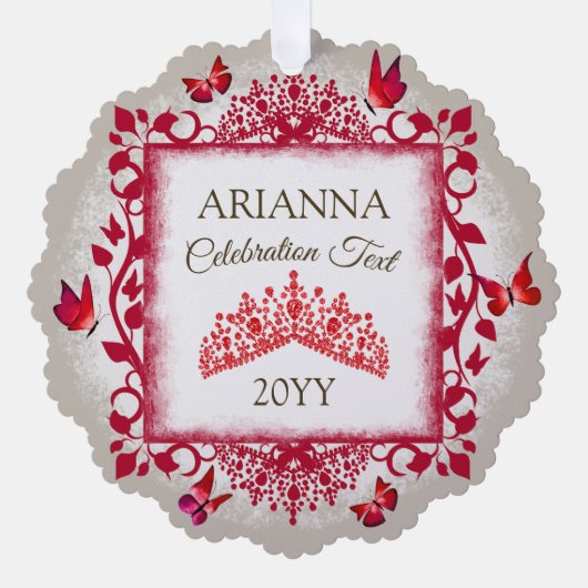 Carte Décorative Personalized Ruby Red Tiara & Butterflies (Recto)