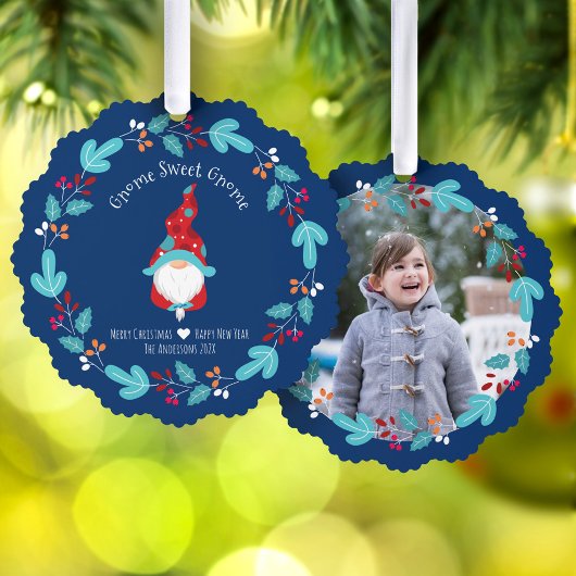 Carte Décorative Photo Bleu Gnome Sweet Gnome Elf Fleur Wreath