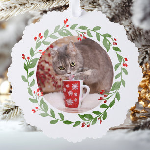 Carte Décorative Photo d'animal Premier Noël Couronne Rouge Texte
