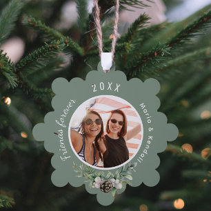 Carte Décorative Photo de meilleures amies de Noël avec cône de pin