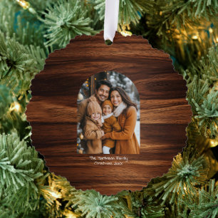 Carte Décorative Photo de Noël de la famille Arch avec motif de boi