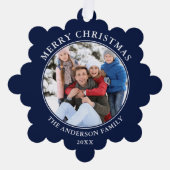 Carte Décorative Photo de Noël Joyeux bleu moderne (Recto)