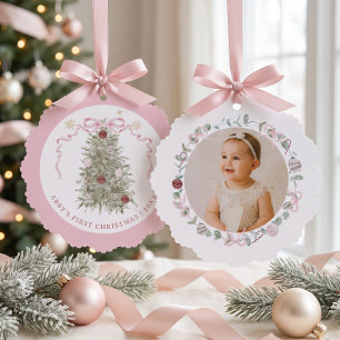 Carte Décorative Photo du premier Noël de bébé fille
