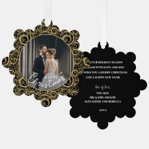 Carte Décorative Photo mariage sur Gold Swirl Papier de Noël noir