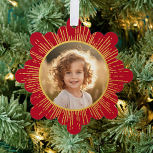 Carte Décorative Photo rétro sunburg snowflake rouge Noël