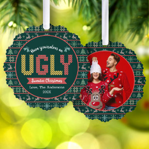 Carte Décorative Photo Ugly Sweat Christmas Nordic Green Holiday
