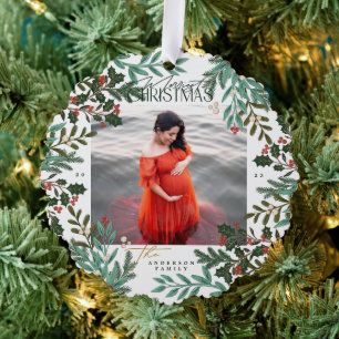 Carte Décorative Photographie de Noël botanique classique et verte