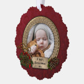 Carte Décorative Pine & Elegant Gold Frame Première photo de Noël (Gauche)