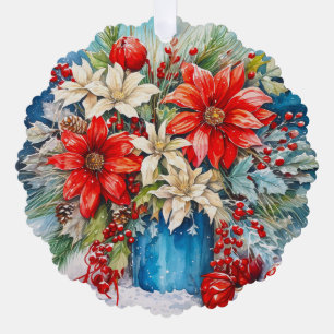Carte Décorative Poinsettia de Noël personnalisée, Bouquet de baies