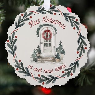 Carte Décorative Premier Noël dans une nouvelle maison Couronne aqu