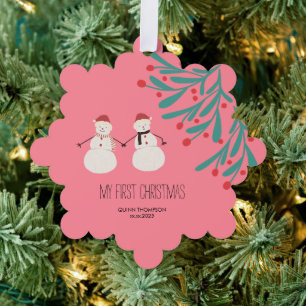 Carte Décorative Premier Noël de Bébé - Duo de bonhomme de neige mi