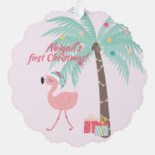 Carte Décorative Premier Noël du bébé - Flamant rose Père Noël doux (Verso)