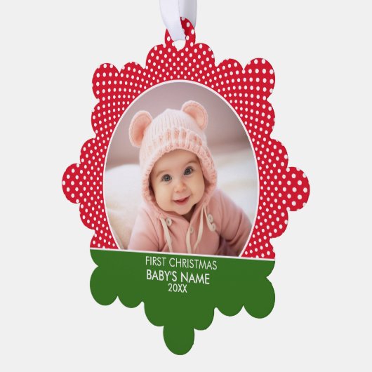 Carte Décorative Premier Noël du bébé - Pois rouges (Gauche)