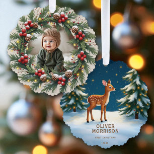 Carte Décorative Premier Noël Woodland Baby Deer Personnalisé