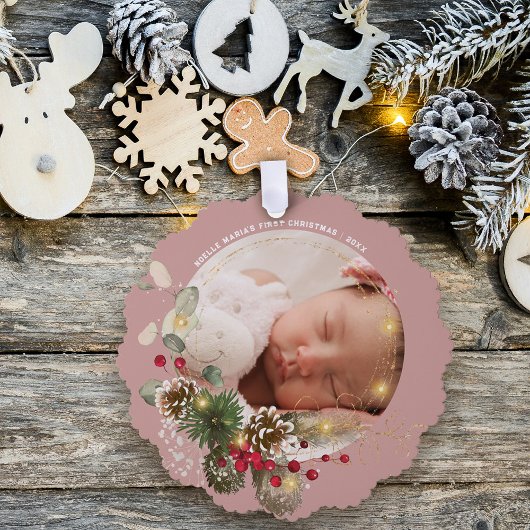 Carte Décorative Première photo de Noël du bébé