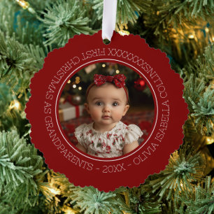 Carte Décorative Première photo de Noël du bébé des Fêtes rouges mo