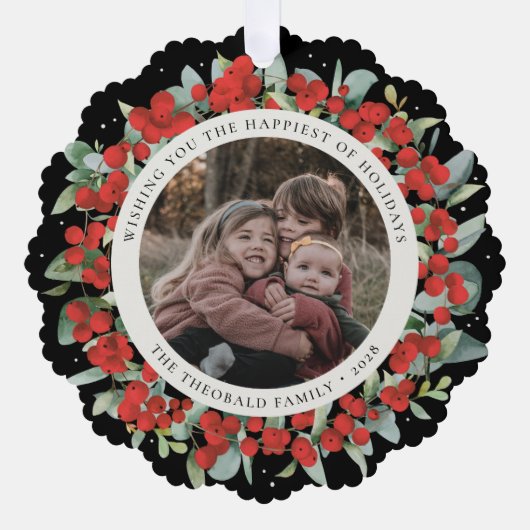 Carte Décorative Red Berries + Eucalyptus Holiday Wreath Photo  (Recto)