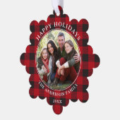 Carte Décorative Red Plaid Rustic Happy Holidays Photo (Gauche)
