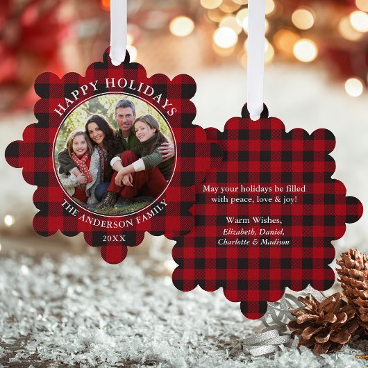 Carte Décorative Red Plaid Rustic Happy Holidays Photo