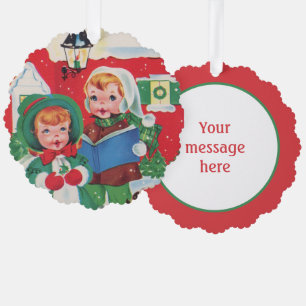Carte Décorative rétro vintage caroling enfants ajouter un message