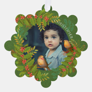 Carte Décorative Robin Birds Holly Berry Photo Green