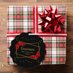 Carte Décorative Rose rouge Noir et or Quinceañera