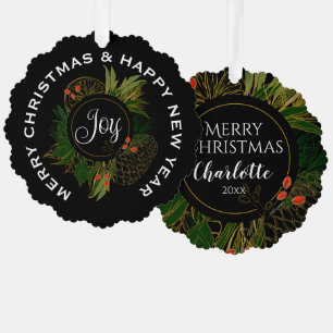 CARTE DÉCORATIVE ROUGE & VERT NOËL WREATH, PERSONNALISÉ