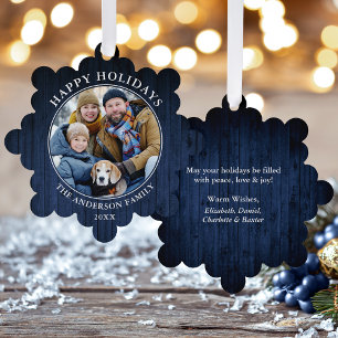 Carte Décorative Rustic Happy Holidays Blue Wood Print