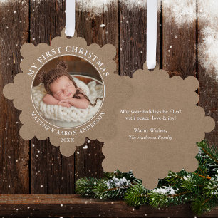 Carte Décorative Rustic Kraft Ma première photo de Noël