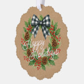 Carte Décorative Rustique Holly Wreath Blanc Noir À damiers Bow (Gauche)