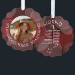 Carte Décorative Scorpio Zodiac Astrologie Photo Date de naissance<br><div class="desc">Personnalisez ce ornement de carte à pendre zodiaque avec une photo, la date de naissance et le nom. Personnalisez cette tasse de zodiac avec une photo, la date de naissance et le nom. Un design d'anniversaire personnalisé avec le signe zodiaque - Scorpio - plus traits de personnalité, information et constellation....</div>