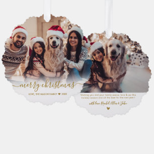 Carte Décorative Script Gold moderne 2 Photo de famille Noël