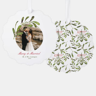Carte Décorative Script & Mistletoe Joyeux & Photo Marié