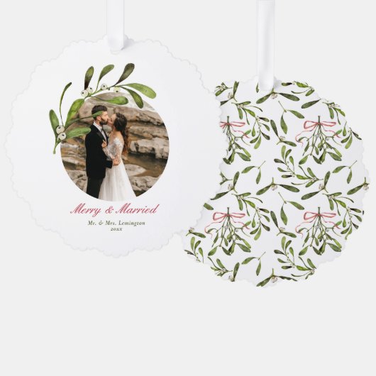 Carte Décorative Script & Mistletoe Joyeux & Photo Marié (Recto/Verso)