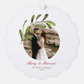 Carte Décorative Script & Mistletoe Joyeux & Photo Marié (Recto)