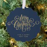 Carte Décorative Simple stylé Botanique Joyeux Noël Script<br><div class="desc">Faites de vos voeux de vacances se démarquer avec la Simple Stylish Botanical Joyeux Script Ornament Card en bleu marine et or. Cette carte élégante et festive est conçue pour les entreprises qui souhaitent envoyer des cartes de Noël personnalisées et professionnelles sans photo. Le magnifique design botanique vintage présente des...</div>