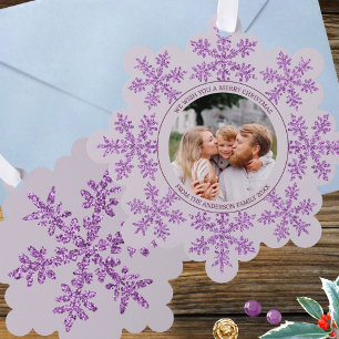 Carte Décorative Snowflake Purple Glam mignonne Famille Photo Noël