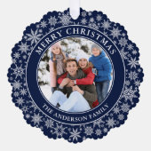 Carte Décorative Snowflakes Blue Joyeux Noël Photo (Recto)