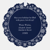 Carte Décorative Snowflakes moderne Blue Happy Holidays Photo (Verso)