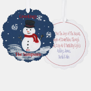 Carte Décorative Snowman peint à la main PERSONNALISER rond