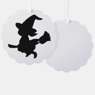 Carte Décorative Sorcière mignonne chevauchant un balai Silhouette