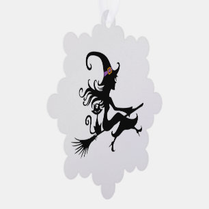 Carte Décorative Sorcière mignonne chevauchant un balai Silhouette