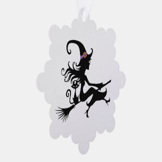 Carte Décorative Sorcière mignonne chevauchant un balai Silhouette